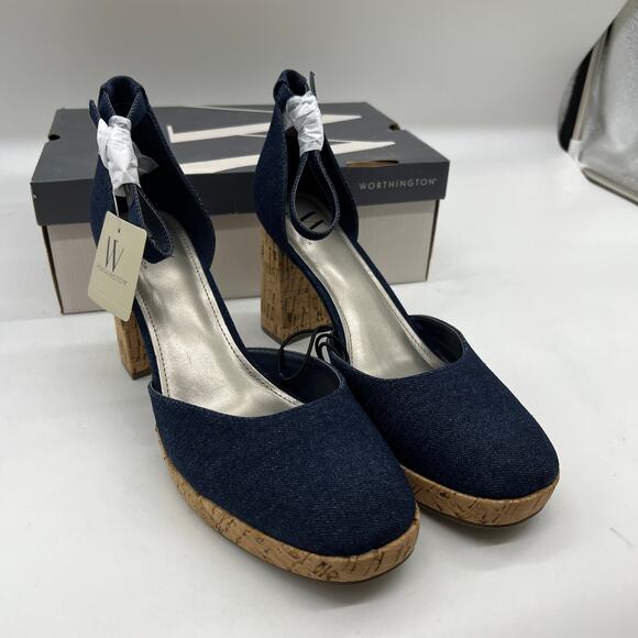 Worthington Womens Panama Block Heel Pumps Denim Size 11M - Picture 3 of 10